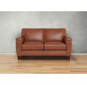 Sherwyn Nutmeg Leather 64" Loveseat with Nailhead Trim