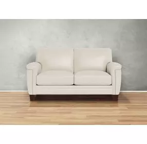 Sherwyn Vanilla Leather 64" Loveseat with Nailhead Trim