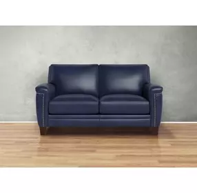 Sherwyn Navy Leather 64" Loveseat with Nailhead Trim