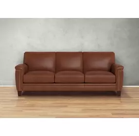 Sherwyn Pecan Leather 89" Sofa with Nailhead Trim