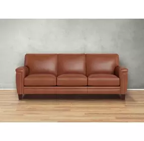 Sherwyn Nutmeg Leather 89" Sofa with Nailhead Trim