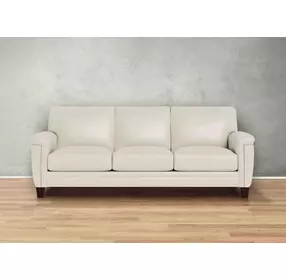 Sherwyn Vanilla Leather 89" Sofa with Nailhead Trim