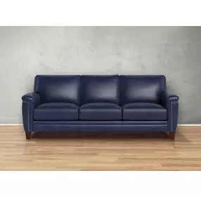 Sherwyn Navy Leather 89" Sofa with Nailhead Trim