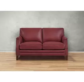 Camden Cranberry Leather 61" Loveseat with Nailhead Trim