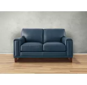 Halwyn Navy Leather 65" Loveseat