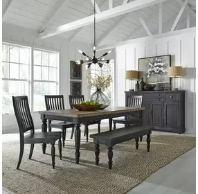 Harvest Home Chalkboard and Brown 6 Piece Extendable Rectangular Dining Set