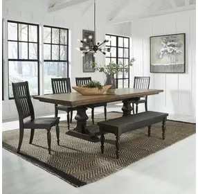 Harvest Home Chalkboard and Brown 6 Piece Extendable Trestle Base Dining Set