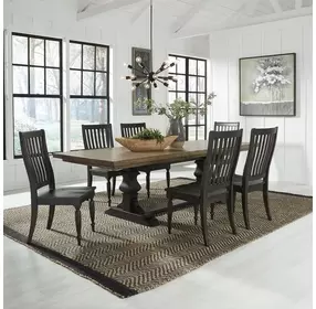 Harvest Home Chalkboard and Brown 7 Piece Extendable Trestle Base Dining Set