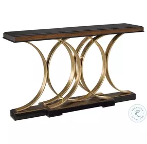 Lyric Mahogany Wood And Brushed Soft Brass Console Table