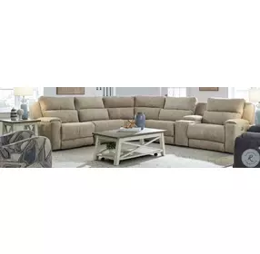 Dazzle Rockport Putty Power Headrest Reclining 6 Piece Sectional with Stationary Armless Chair