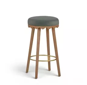 Oodle Green and Light Walnut Performance Vegan Mohair Upholstered Bar Stool