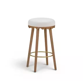 Oodle Cream and Light Walnut Performance Vegan Mohair Upholstered Bar Stool