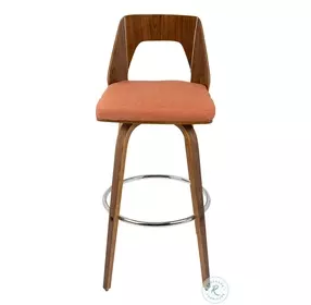 Trilogy Walnut And Orange Fabric Swivel 30" Bar Stool Set Of 2
