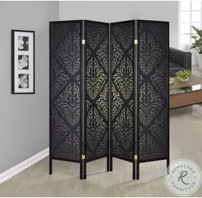 901632 Black Damask 4 Panel Folding Screen