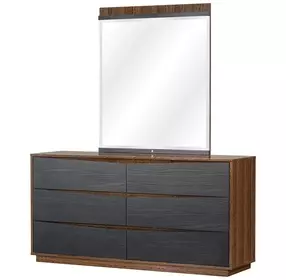 Kayner Charcoal 6 Drawer Dresser with Mirror and LED