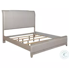 Fairmont Washed Taupe And Silver Champagne Upholstered Sleigh Bedroom Set