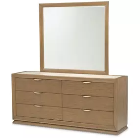 Portrait Sienna Brown 6 Drawer Dresser with LED and Rectangular Mirror