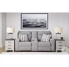 Biscoe Pewter Performance Fabric Power Reclining Console Loveseat