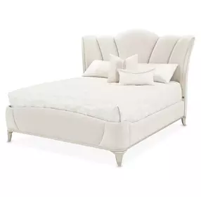 La Marisia Champagne Gold and Tranquil California King Upholstered Panel Bed with USB Charging
