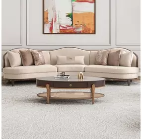 Camellia Field Linen And Warm Pecan 3 Piece Chenille 160" Sofa