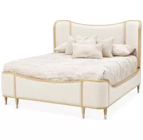 Camellia Field Cornsilk and Caramel King Upholstered Panel Bed with USB Charging