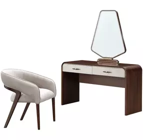 Houston Walnut 2 Drawer Vanity Table with Mirror and Chair