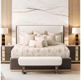 West Kensington Buff and Medium Espresso King Upholstered Platform Bed with USB Charging