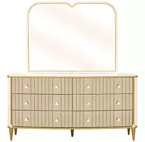 Scotts Square Light Champagne 6 Drawer Dresser with Mirror and LED