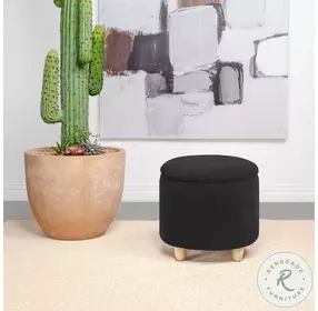 Valia Black Faux Sheepskin Upholstered Round Storage Ottoman