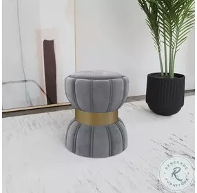 Sora Gray Velvet Round Ottoman