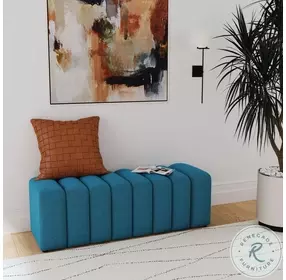 Summer Peacock Blue Tufted Accent Bench