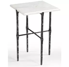 Darcy Antique Nickel and White Square Marble Top Accent Table