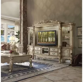 Dresden Gold Patina and Bone 121" Entertainment Center with LED