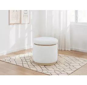 Remuda Ivory Upholstered Round Ottoman with Storage