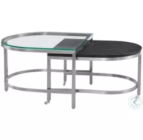 Hensley Satin Nickel And Black Marble Occasional Table Set Set Of 2