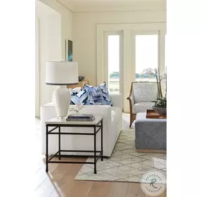 Newport Aged Bronze Breakwater Metal and Stone Lamp Table By Barclay Butera