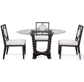 Susanna Antique Black Glass Top Round Dining Table