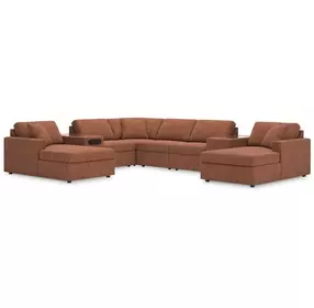 Modmax Spice Performance Fabric 8 Piece Modular Double Chaise Sectional with Audio and Storage Consoles