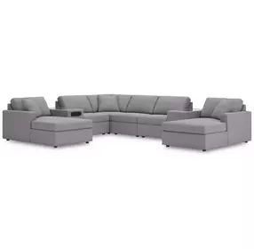 Modmax Granite Performance Fabric 8 Piece Modular Double Chaise Sectional with Audio and Storage Consoles