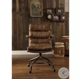 Harith Vintage Whiskey Top Grain Leather Swivel Office Chair