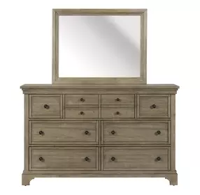 Haven Hills Camel Beige 7 Drawer Dresser and Rectangular Mirror