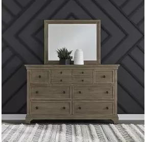 Haven Hills Camel Beige 7 Drawer Dresser and Rectangular Mirror
