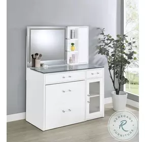 Flora White High Gloss Vanity with Stool and LED Mirror