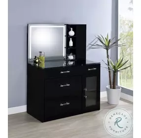 Flora Black High Gloss Vanity with Stool and LED Mirror