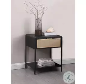 Lanewood Black 1 Drawer Radio Weave Cane Bedside Table