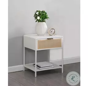 Lanewood White 1 Drawer Radio Weave Cane Side Table With Shelf