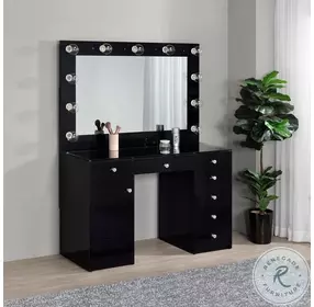 Acena Black High Gloss 7 Drawer Vanity Table With Mirror
