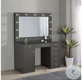 Acena Gray High Gloss 7 Drawer Vanity Table with Mirror