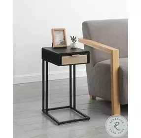 Lanewood Black 1 Drawer Radio Weave Cane Side Table