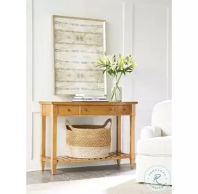 Laguna Light Nutmeg Temple bow front Console Table by Barclay Butera